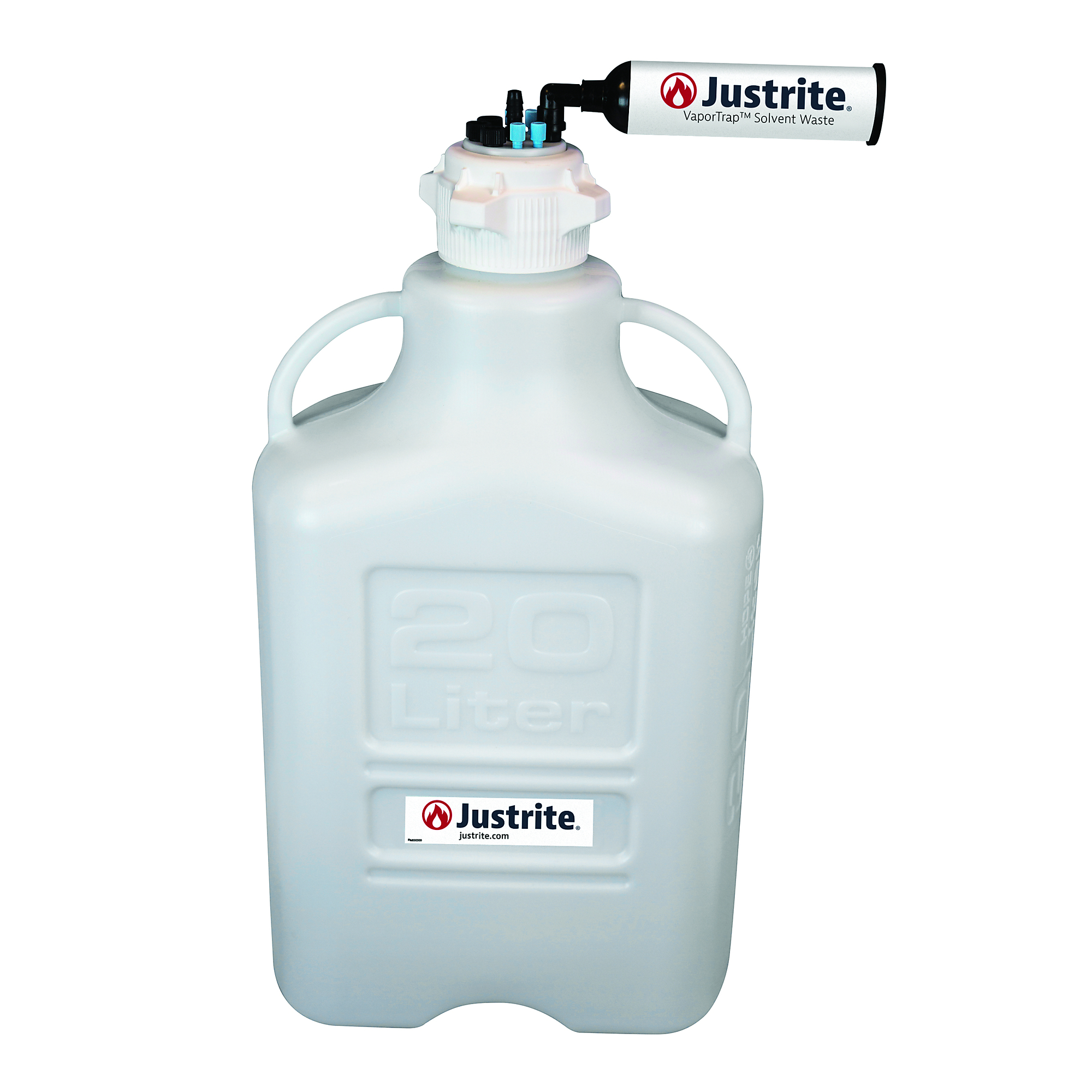 Justrite VaporTrap Carboy with Filter Kit — 20 Liters, HDPE, 83mm Cap, 7 Ports, Model# 12823